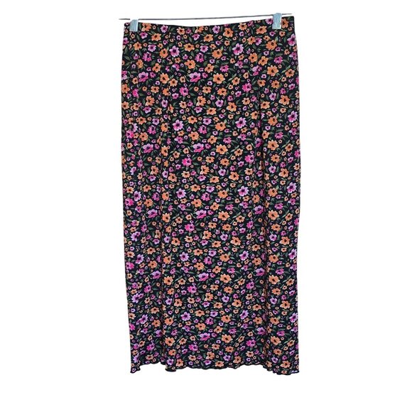 Black Floral Midi Skirt flowercore fairycore beach nautical cottagecore - Picture 5 of 7
